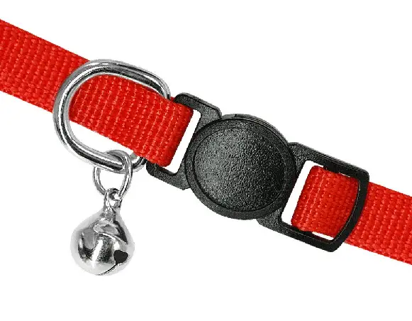 A cat collar with a bell and a breakaway part